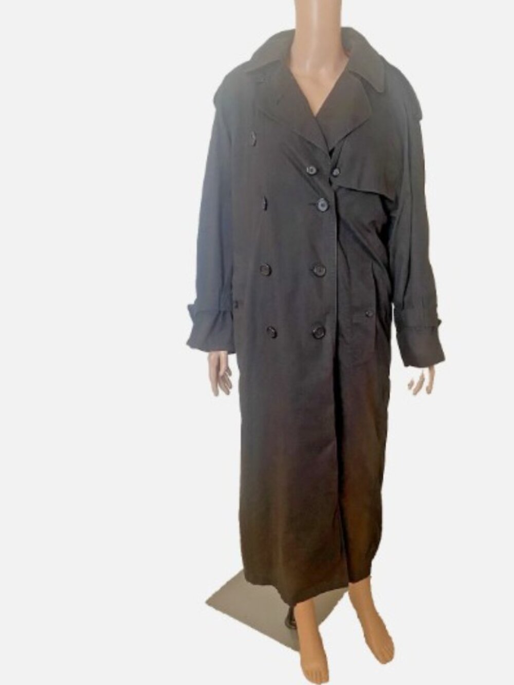 BURBERRYS FOR HARRODS Black Trench Coat Red Cashmere Blend Lining Size 10 X-Long
